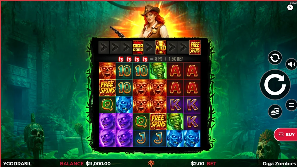 Cena de ação do slot Giga Zombies com temática de faroeste e zumbis