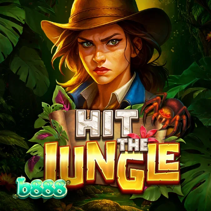 Interface do slot Hit the Jungle com símbolos de selva e grade expansível