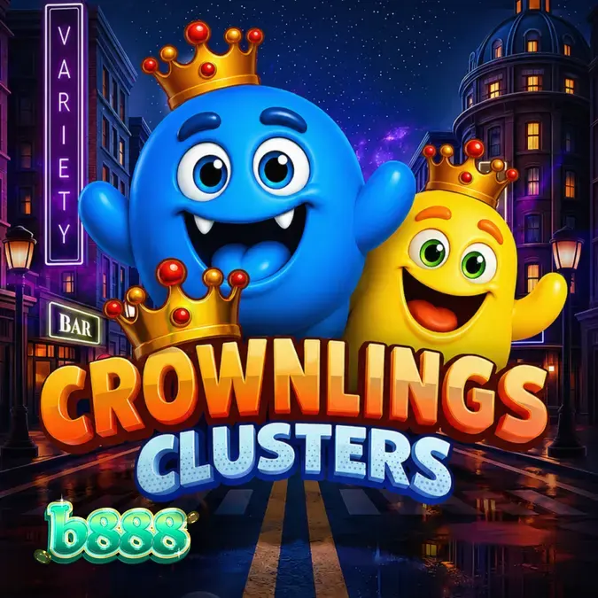Interface colorida do slot Crownlings Clusters com personagens blob